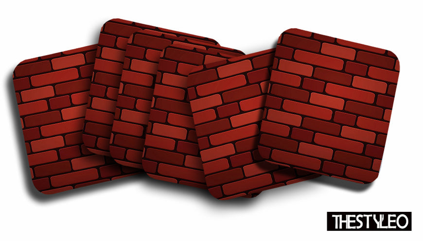 Red Brick Wall Wooden Designer Printed Square Tea Coasters (MDF Wooden, Set of 6 Pieces)
