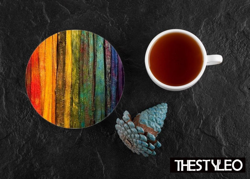 Rainbow Pattern Designer Printed Round Tea Coasters (MDF Wooden, Set Of 6 Pieces)