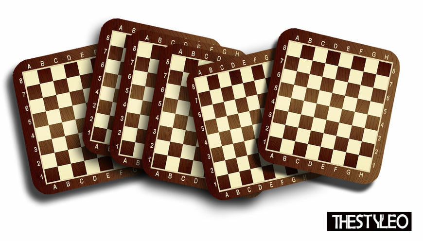 Empty Chess Board Printed Mdf Wooden Printed Square Coasters For Home And Kitchen | Dining Table Decor (Set Of 6  Pieces)