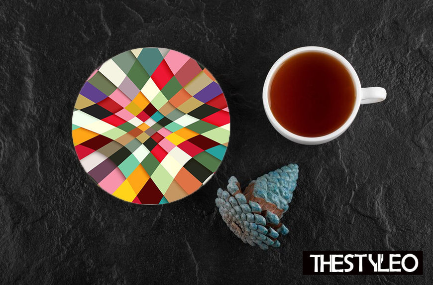 Colorful geometric Designer Printed Round Tea Coasters (MDF Wooden, Set Of 6 Pieces)