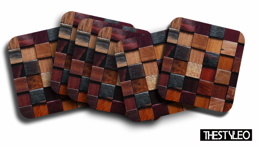 Wooden 2 Designer Printed Square Tea Coasters (MDF Wooden, Set of 6 Pieces)