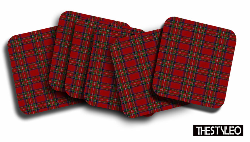 Printed Red Pattern Designer Printed Square Tea Coasters  (MDF Wooden, Set Of 6 Pieces Coaster)