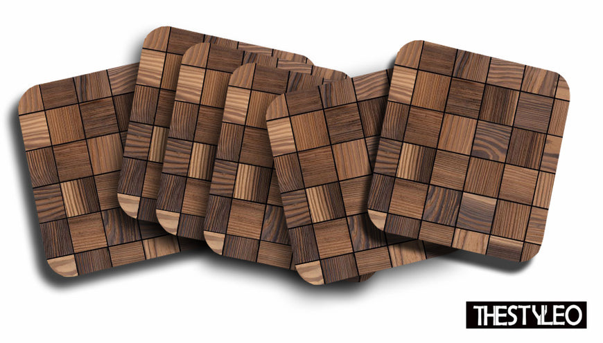 Wooden 6 Designer Printed Square Tea Coasters (MDF Wooden, Set of 6 Pieces)