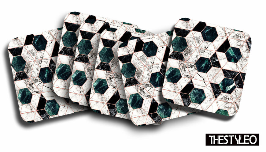 Printed Marble Crose Pattern MDF Wooden Coasters For Home And Kitchen(Set Of 6  Pieces)