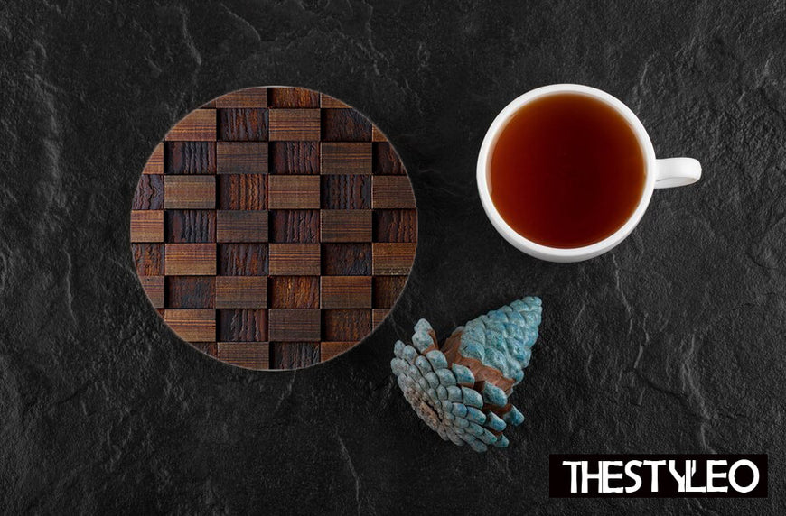 Wooden Pattern Designer Printed Round Tea Coasters (MDF Wooden, Set Of 6 Pieces)