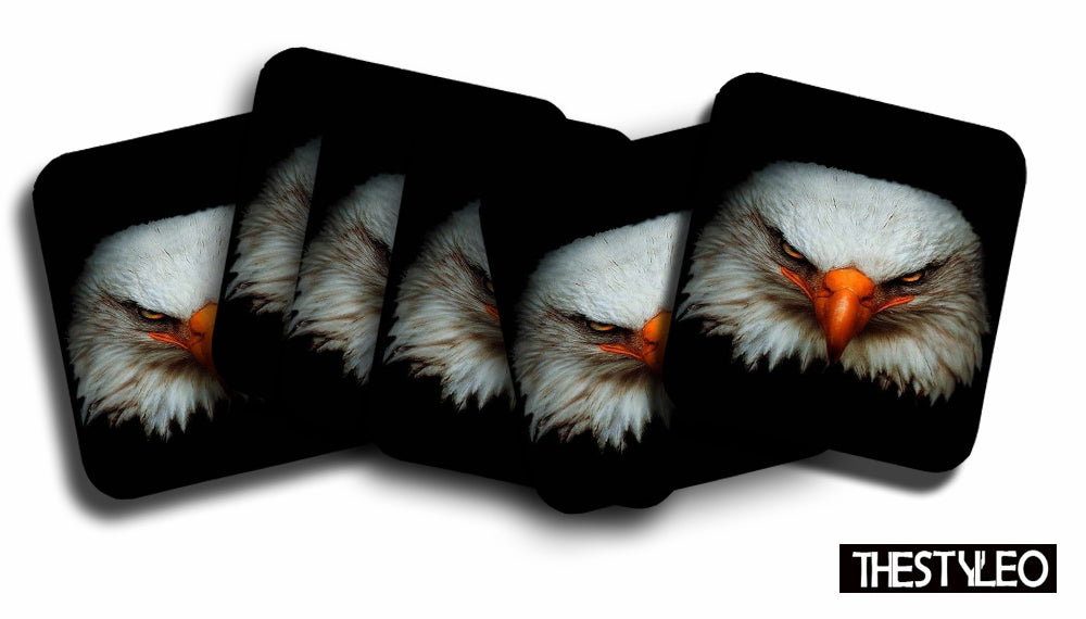 Eagle Pattern MDF Wooden Printed Square Coasters for Home and Kitchen | Dining Table Decor (Set of 6 Pieces)