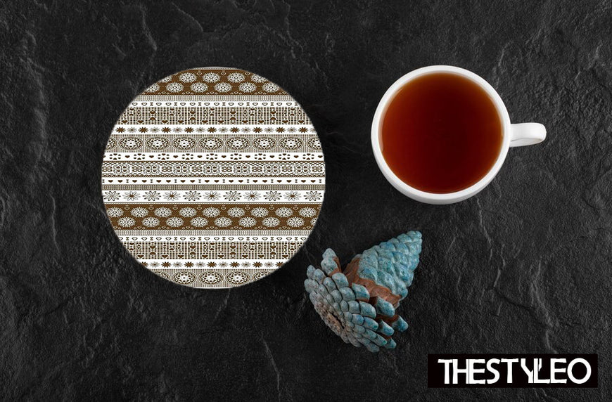 Mehndi Pattern Designer Printed Round Tea Coasters (MDF Wooden, Set Of 6 Pieces)