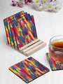 Paint Pattern Designer Printed Square Tea Coasters With Stand (MDF Wooden, Set Of 6 Pieces Coaster And 1 Stand)