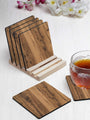 Printed Wood Pattern Designer Printed Square Tea Coasters With Stand (MDF Wooden, Set Of 6 Pieces Coaster And 1 Stand)