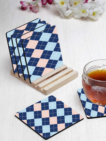 Printed Wildflower Pattern Designer Printed Square Tea Coasters With Stand (MDF Wooden, Set Of 6 Pieces Coaster And 1 Stand)