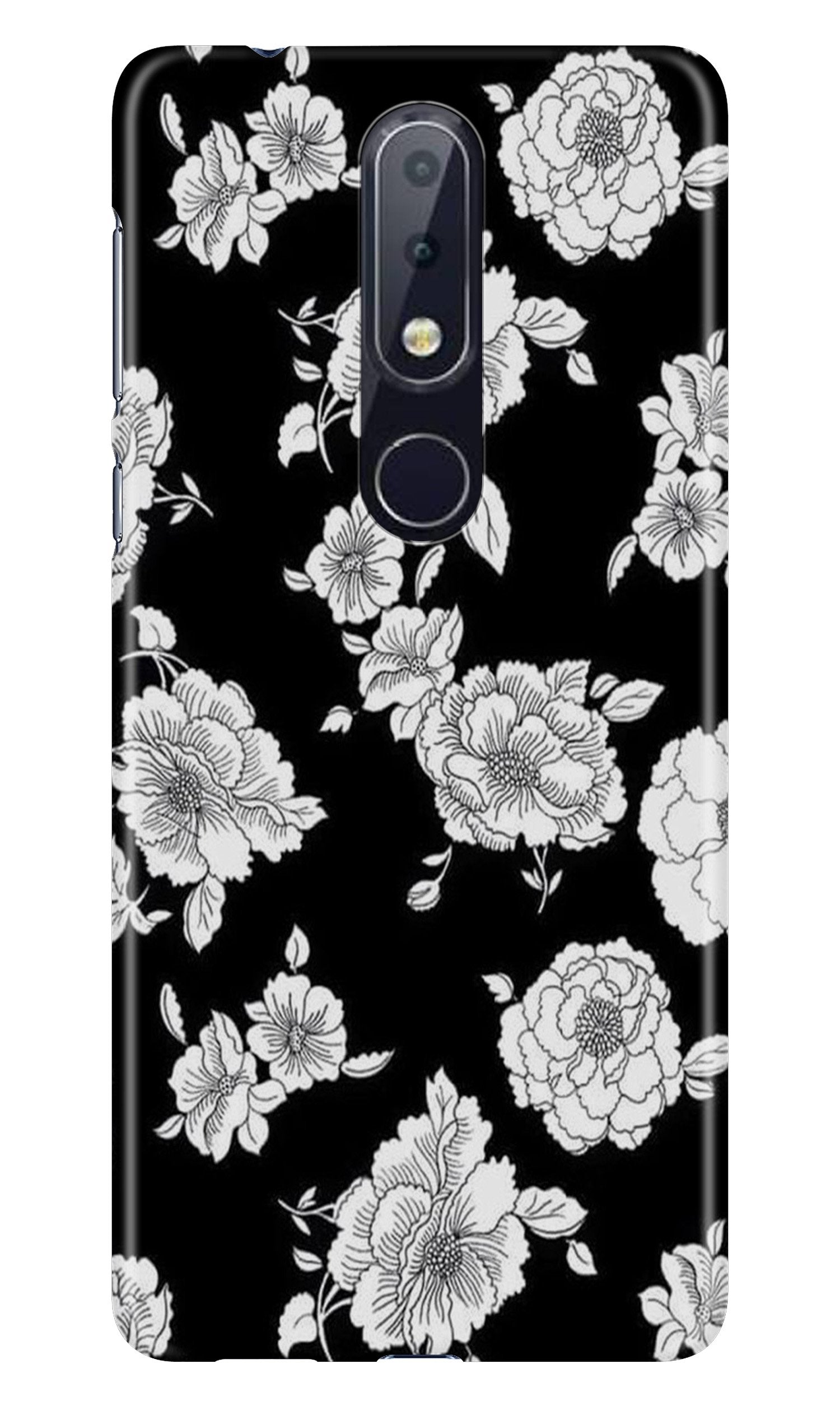 White flowers Black Background Case for Nokia 6.1 Plus