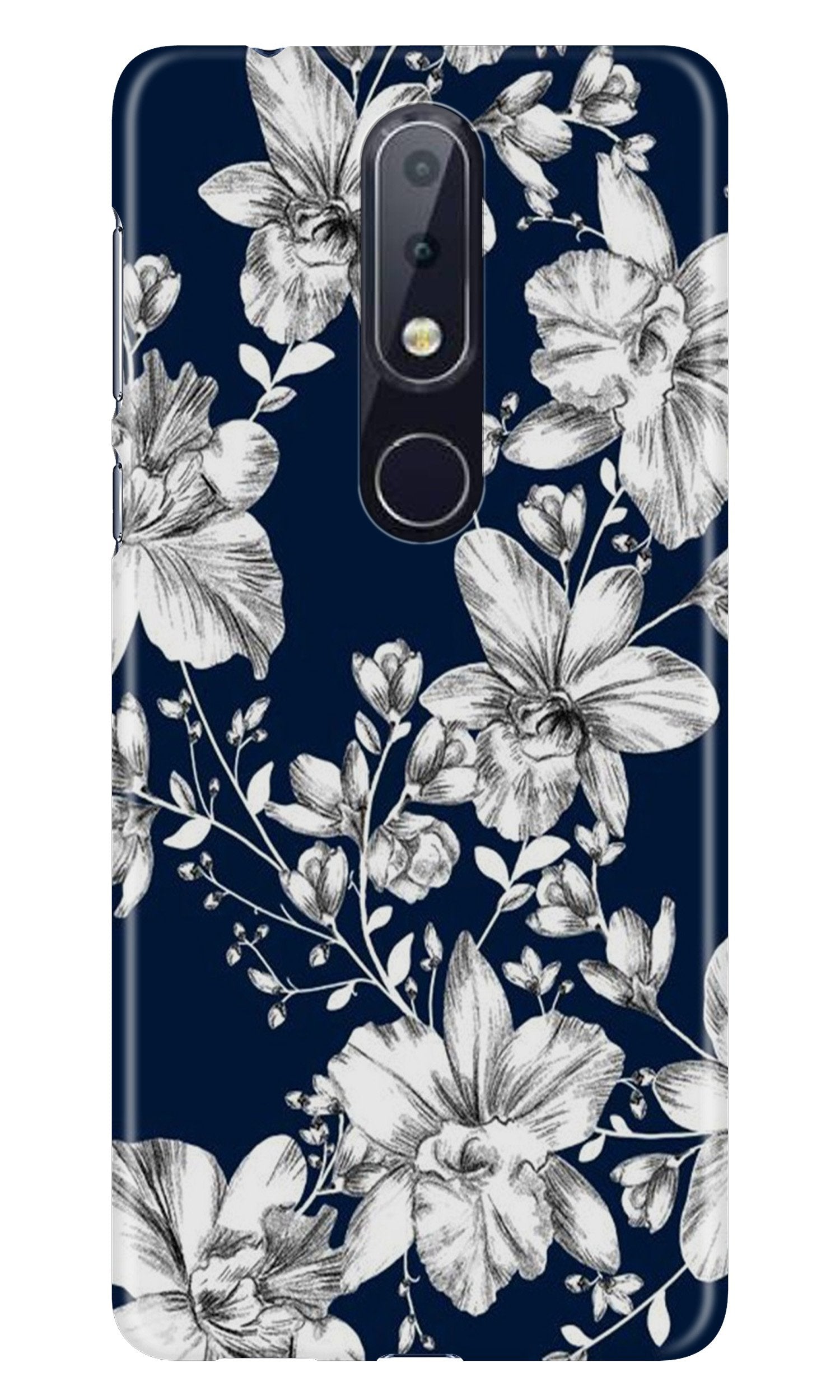 White flowers Blue Background Case for Nokia 6.1 Plus