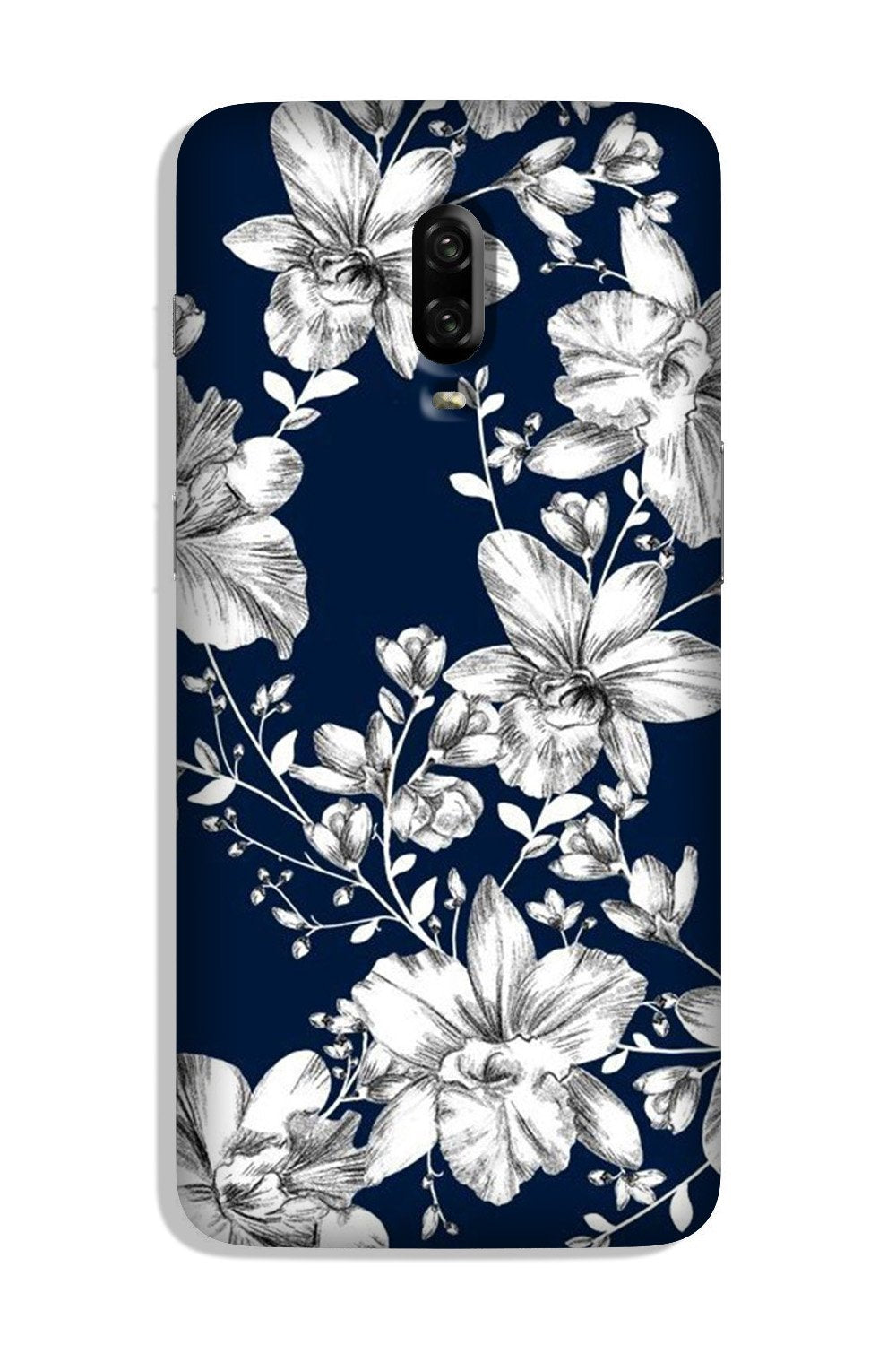 White flowers Blue Background Case for OnePlus 6T