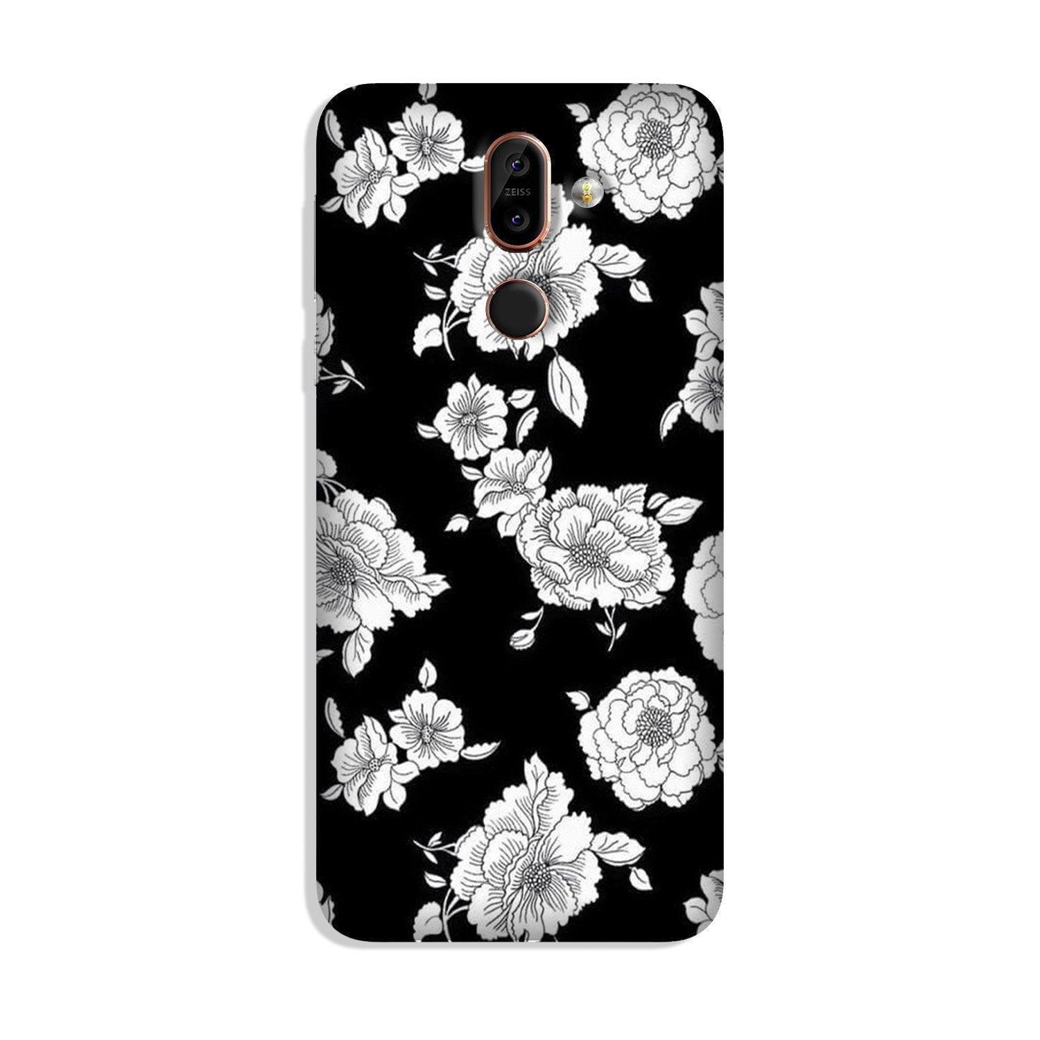 White flowers Black Background Case for Nokia 8.1