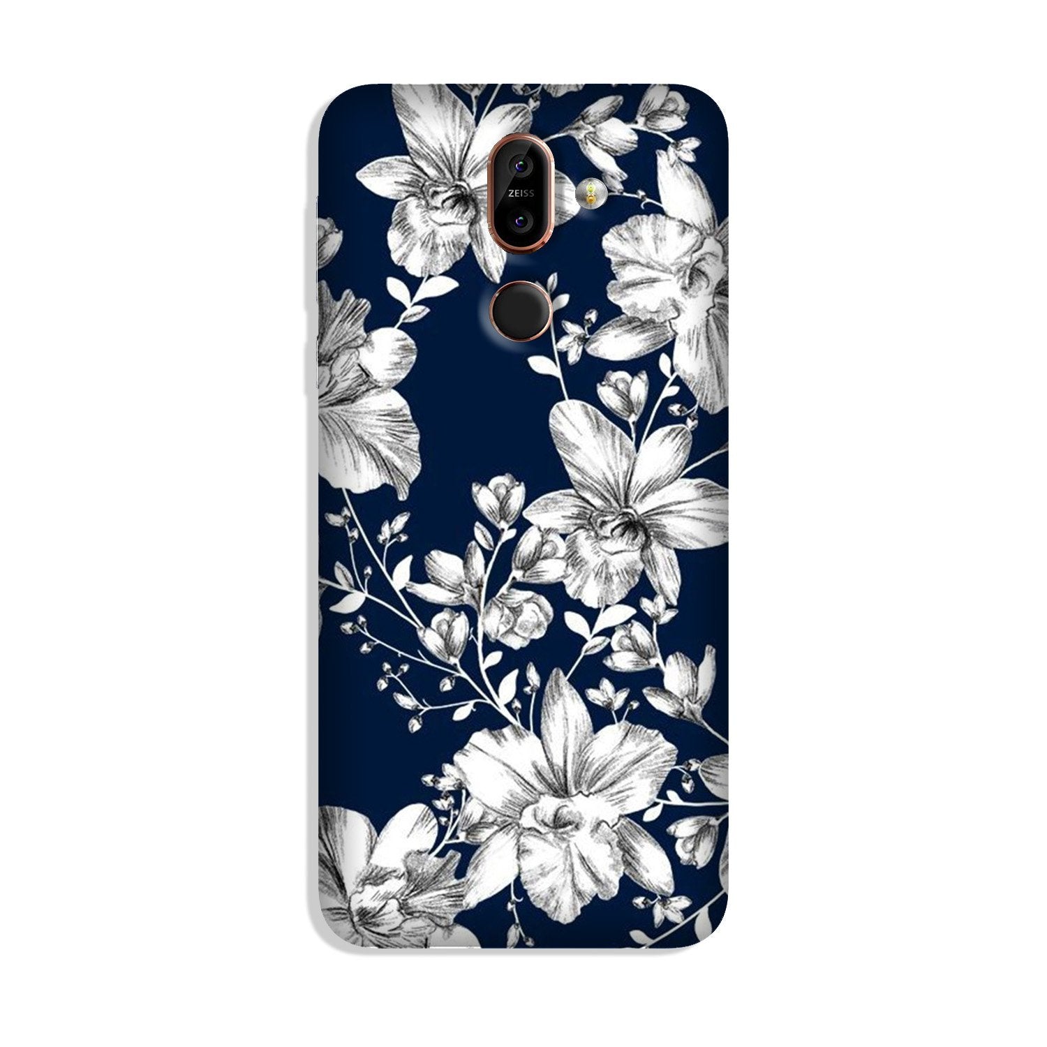 White flowers Blue Background Case for Nokia 8.1