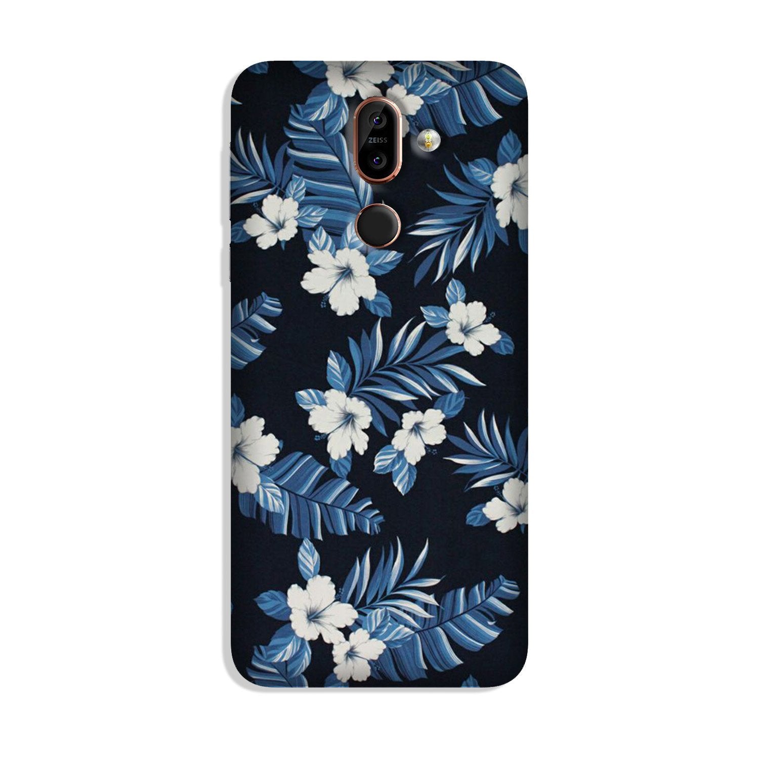 White flowers Blue Background2 Case for Nokia 8.1