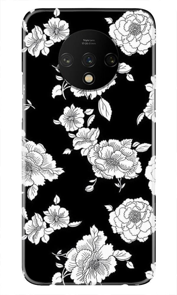 White flowers Black Background Case for OnePlus 7T