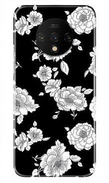 White flowers Black Background Mobile Back Case for OnePlus 7T (Design - 9)