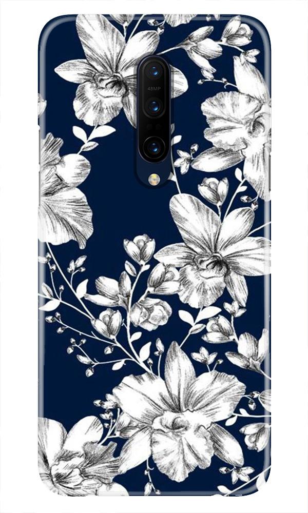 White flowers Blue Background Case for OnePlus 7T pro