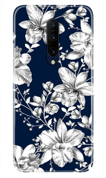 White flowers Blue Background Mobile Back Case for OnePlus 7T pro (Design - 14)