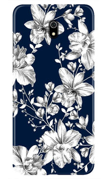 White flowers Blue Background Mobile Back Case for Xiaomi Redmi 8A (Design - 14)