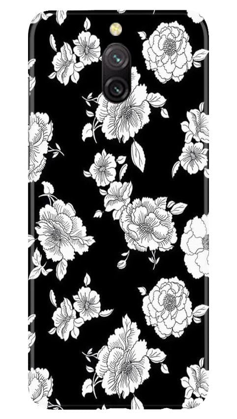 White flowers Black Background Case for Redmi 8a Dual
