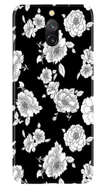 White flowers Black Background Mobile Back Case for Redmi 8a Dual (Design - 9)