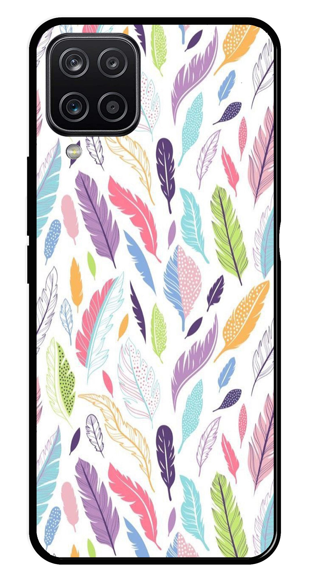 Colorful Feathers Metal Mobile Case for Samsung Galaxy A12   (Design No -06)