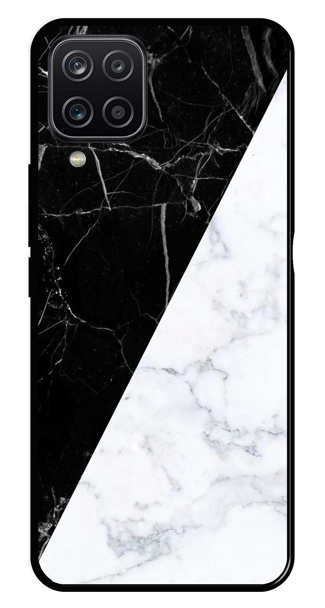 Black White Marble Design Metal Mobile Case for Samsung Galaxy A12   (Design No -09)