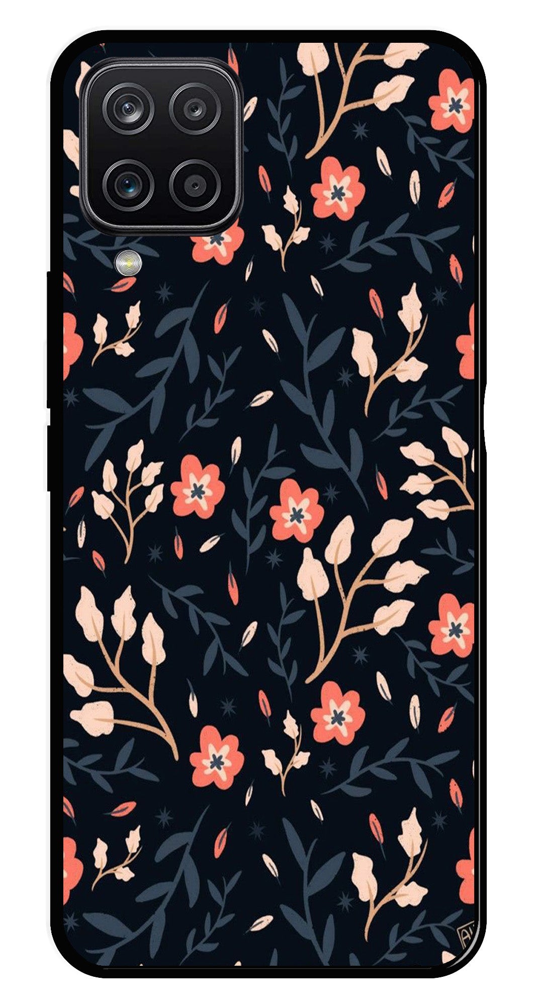 Floral Pattern Metal Mobile Case for Samsung Galaxy A12   (Design No -10)