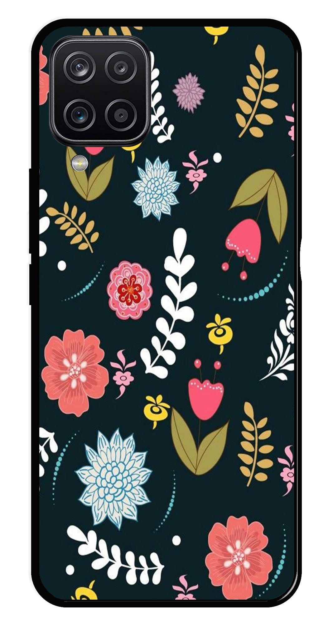 Floral Pattern2 Metal Mobile Case for Samsung Galaxy A12   (Design No -12)