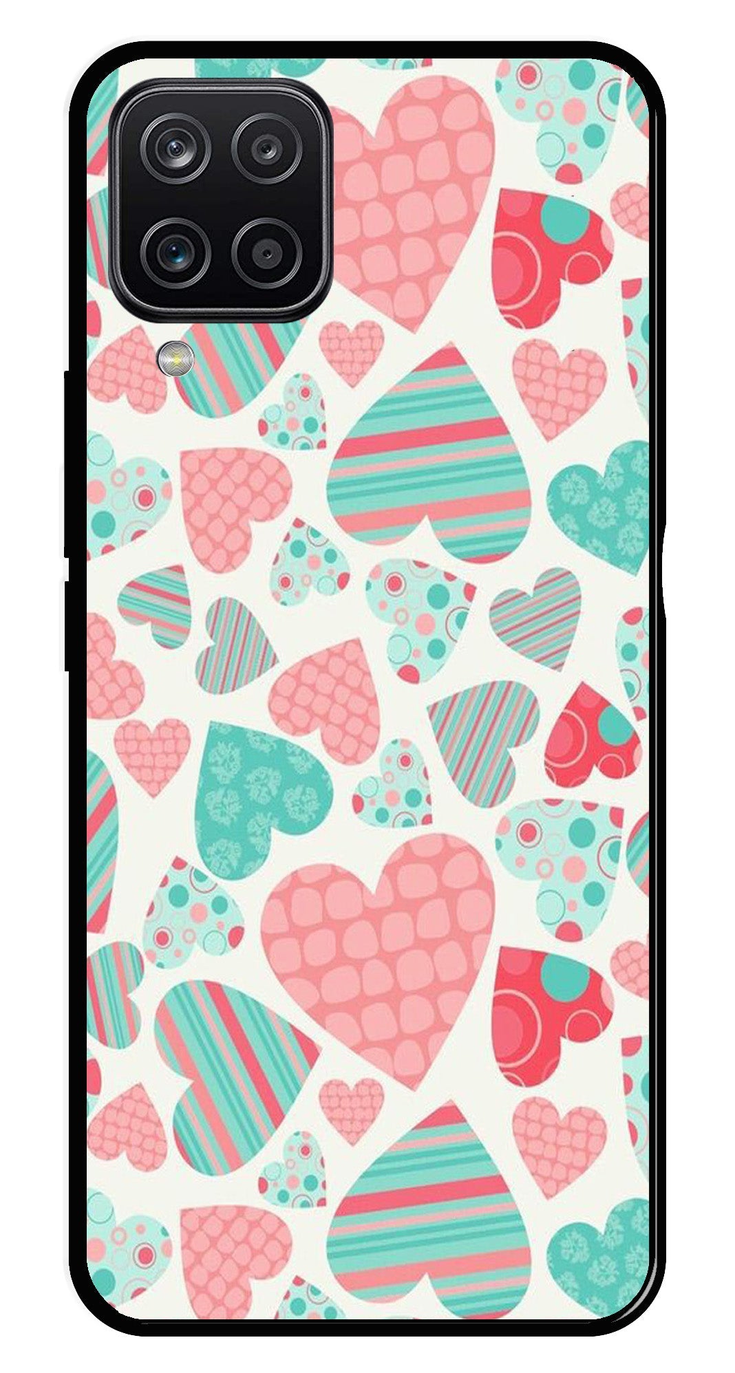 Hearts Pattern Metal Mobile Case for Samsung Galaxy A12   (Design No -22)