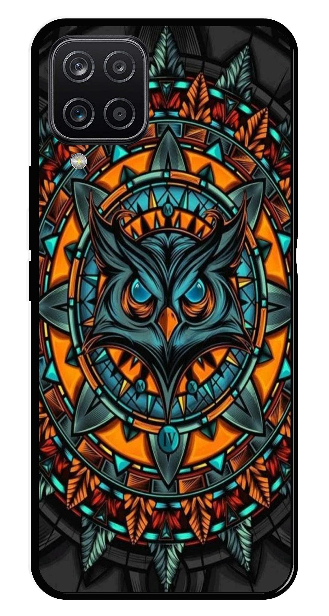 Owl Pattern Metal Mobile Case for Samsung Galaxy A12   (Design No -42)