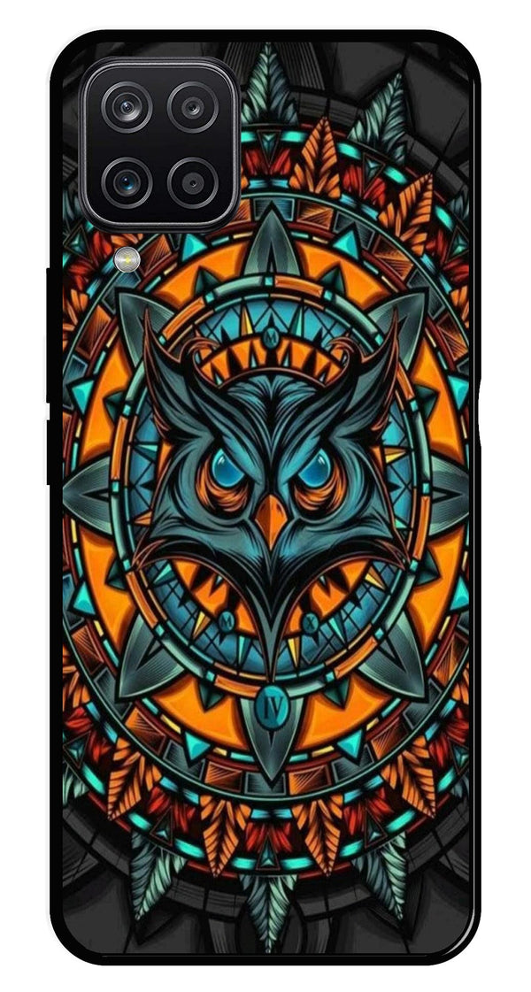 Owl Pattern Metal Mobile Case for Samsung Galaxy A12   (Design No -42)