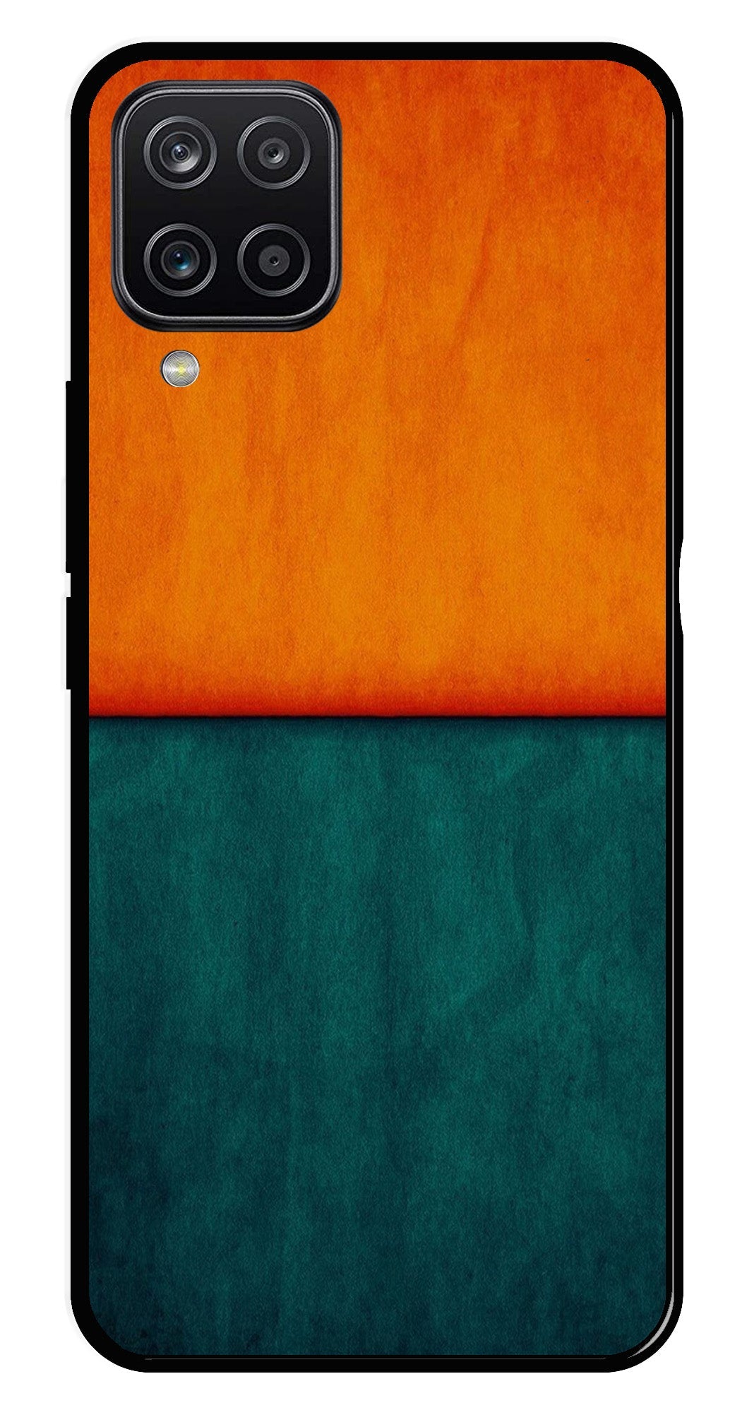 Orange Green Pattern Metal Mobile Case for Samsung Galaxy A12   (Design No -45)