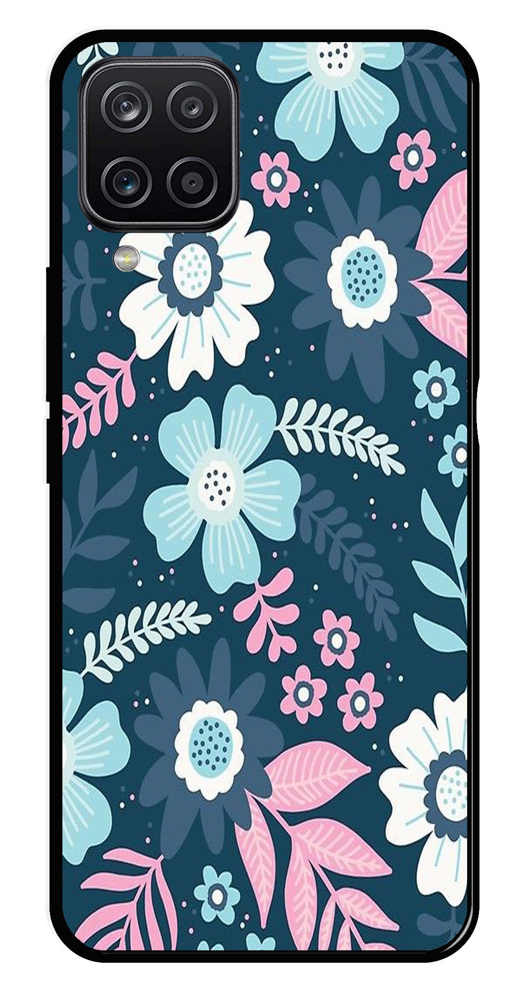 Flower Leaves Design Metal Mobile Case for Samsung Galaxy A12   (Design No -50)