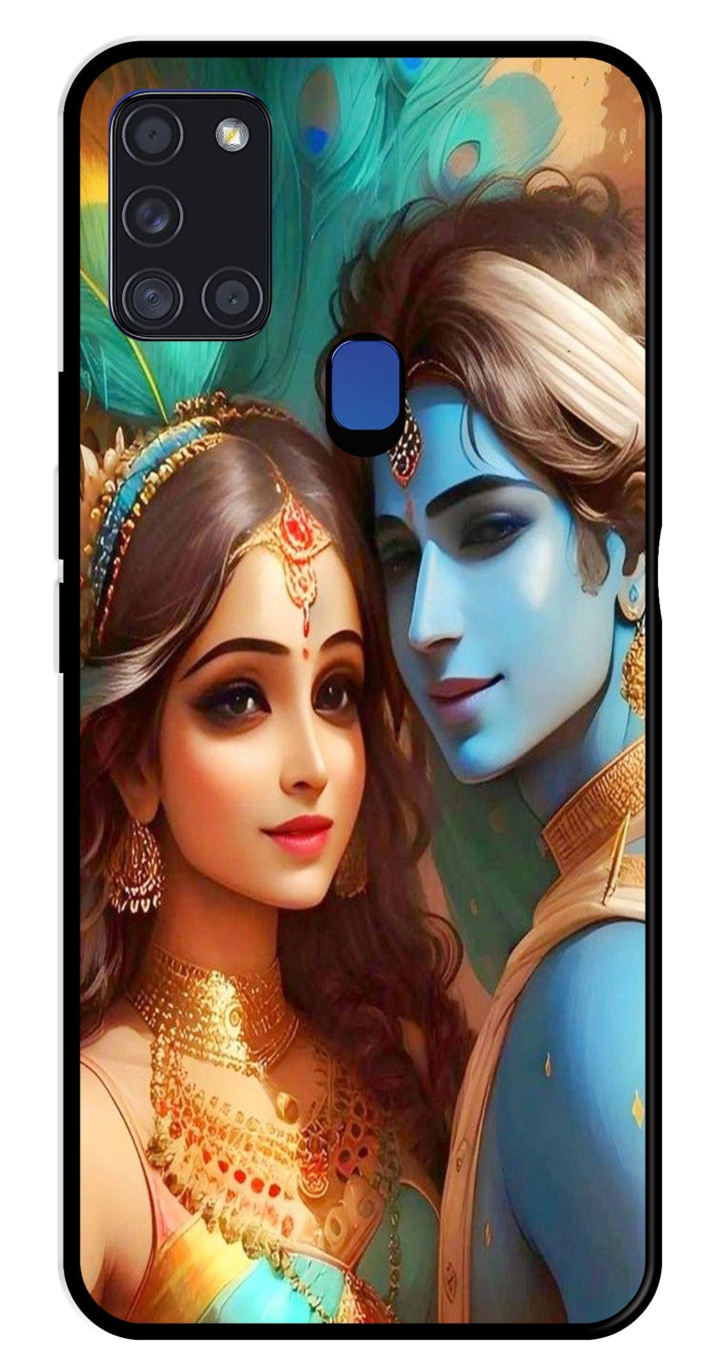 Lord Radha Krishna Metal Mobile Case for Samsung Galaxy A21s   (Design No -01)