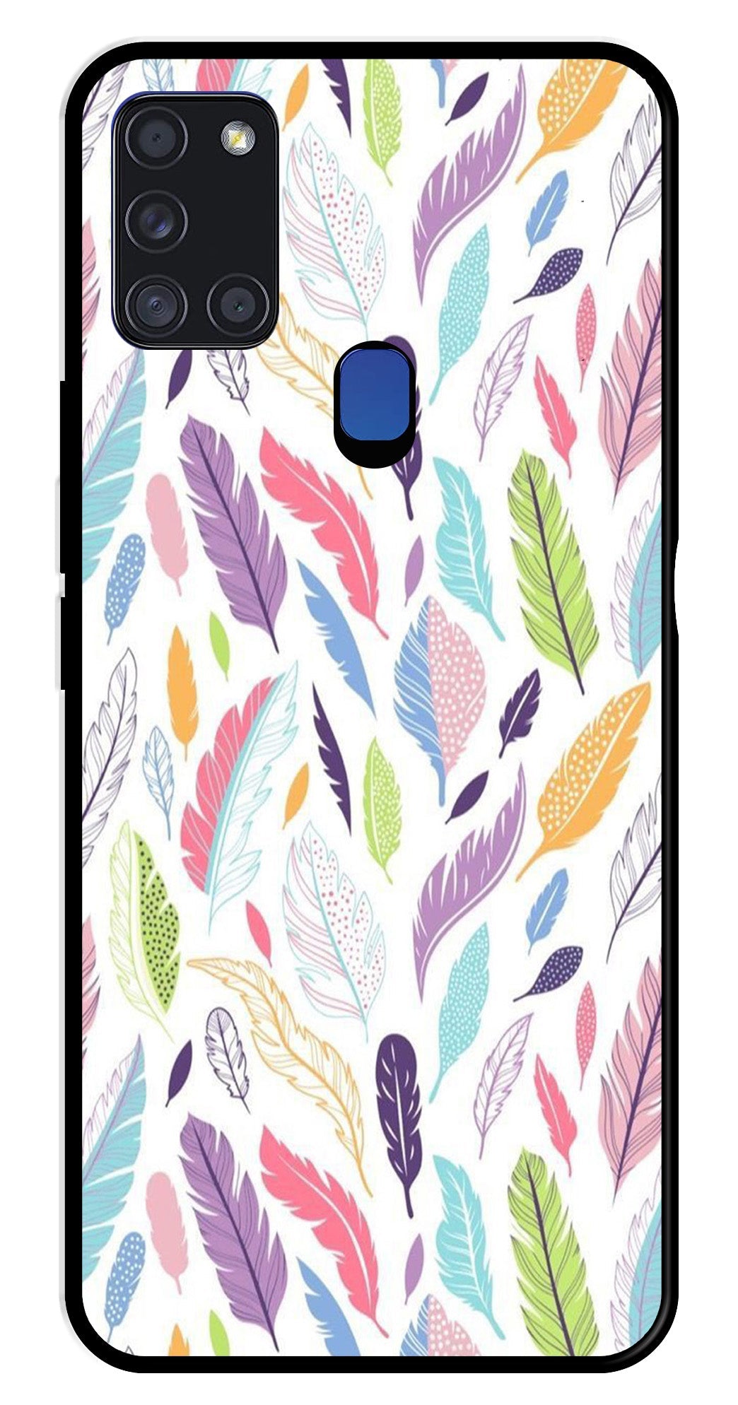 Colorful Feathers Metal Mobile Case for Samsung Galaxy A21s   (Design No -06)
