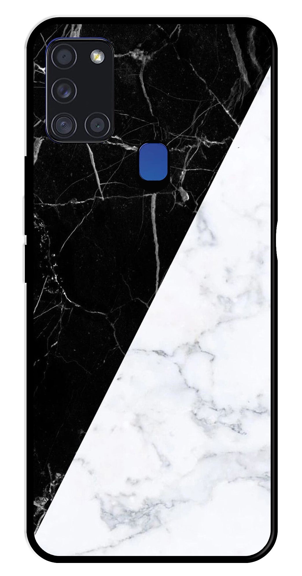Black White Marble Design Metal Mobile Case for Samsung Galaxy A21s   (Design No -09)