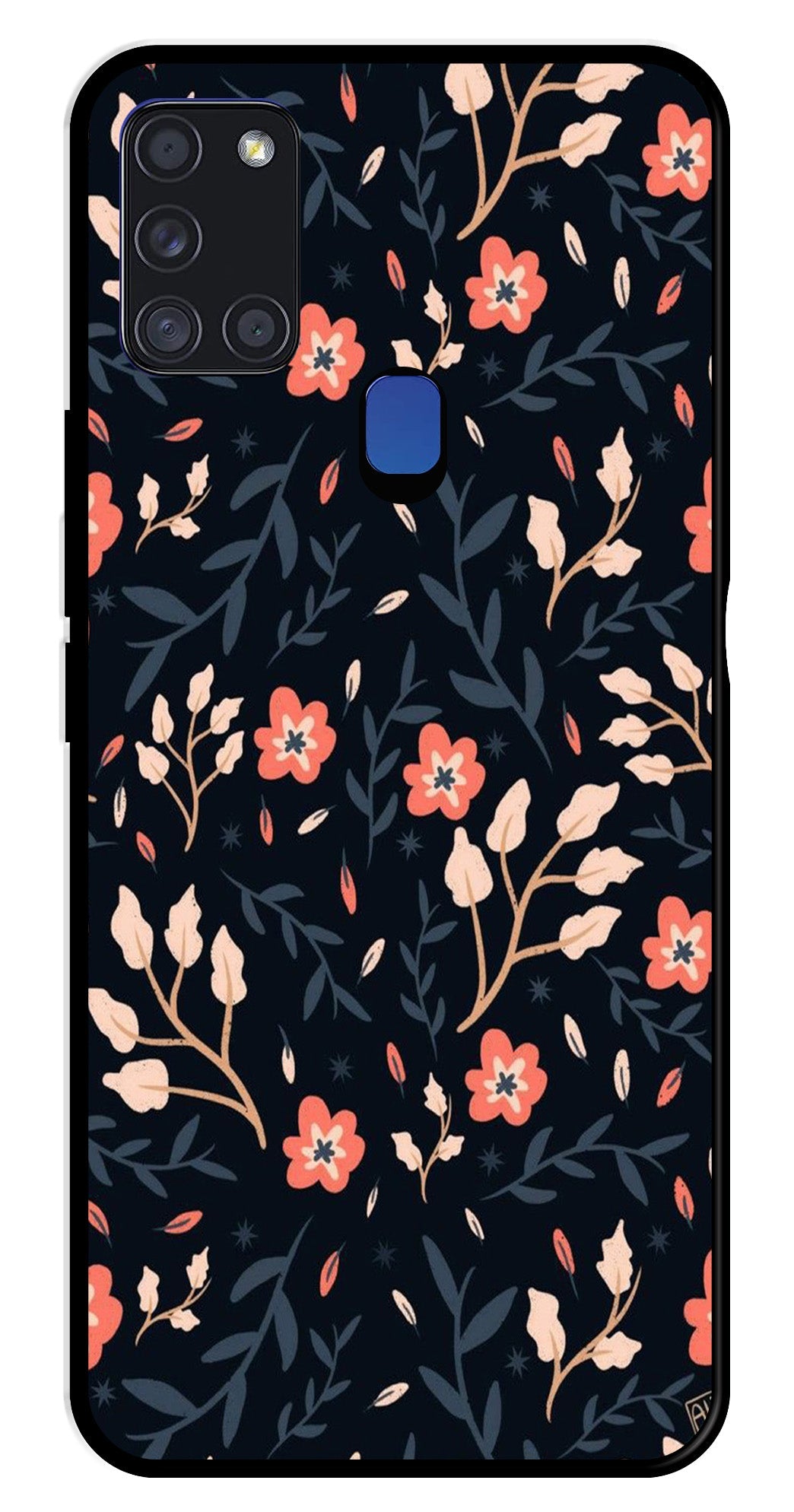 Floral Pattern Metal Mobile Case for Samsung Galaxy A21s   (Design No -10)