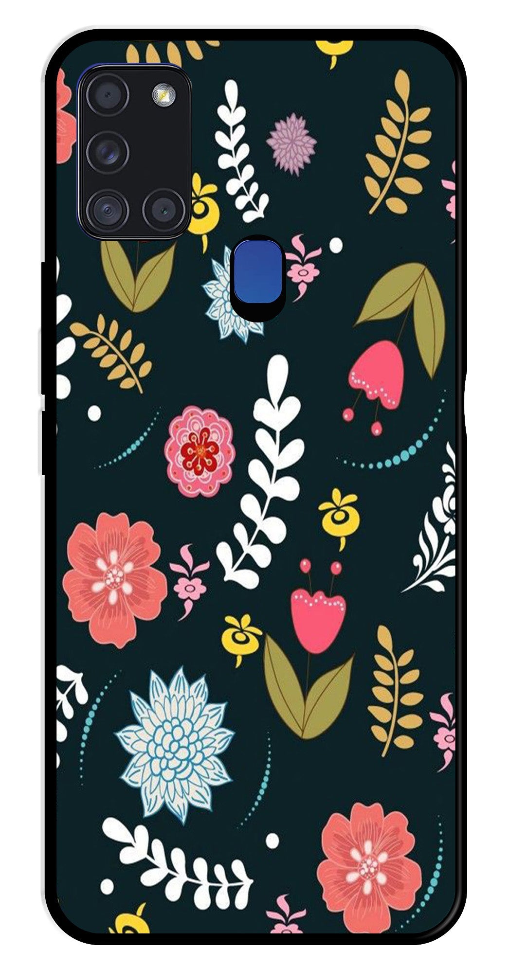 Floral Pattern2 Metal Mobile Case for Samsung Galaxy A21s   (Design No -12)