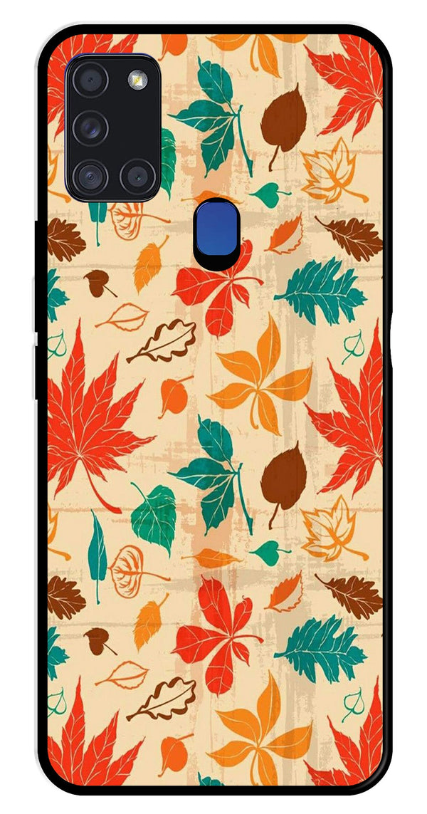 Leafs Design Metal Mobile Case for Samsung Galaxy A21s   (Design No -14)