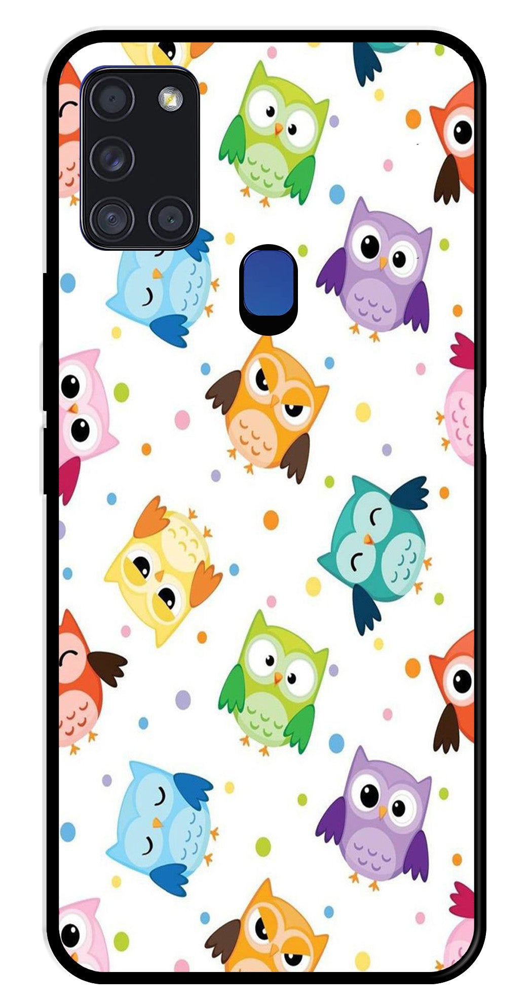 Owls Pattern Metal Mobile Case for Samsung Galaxy A21s   (Design No -20)