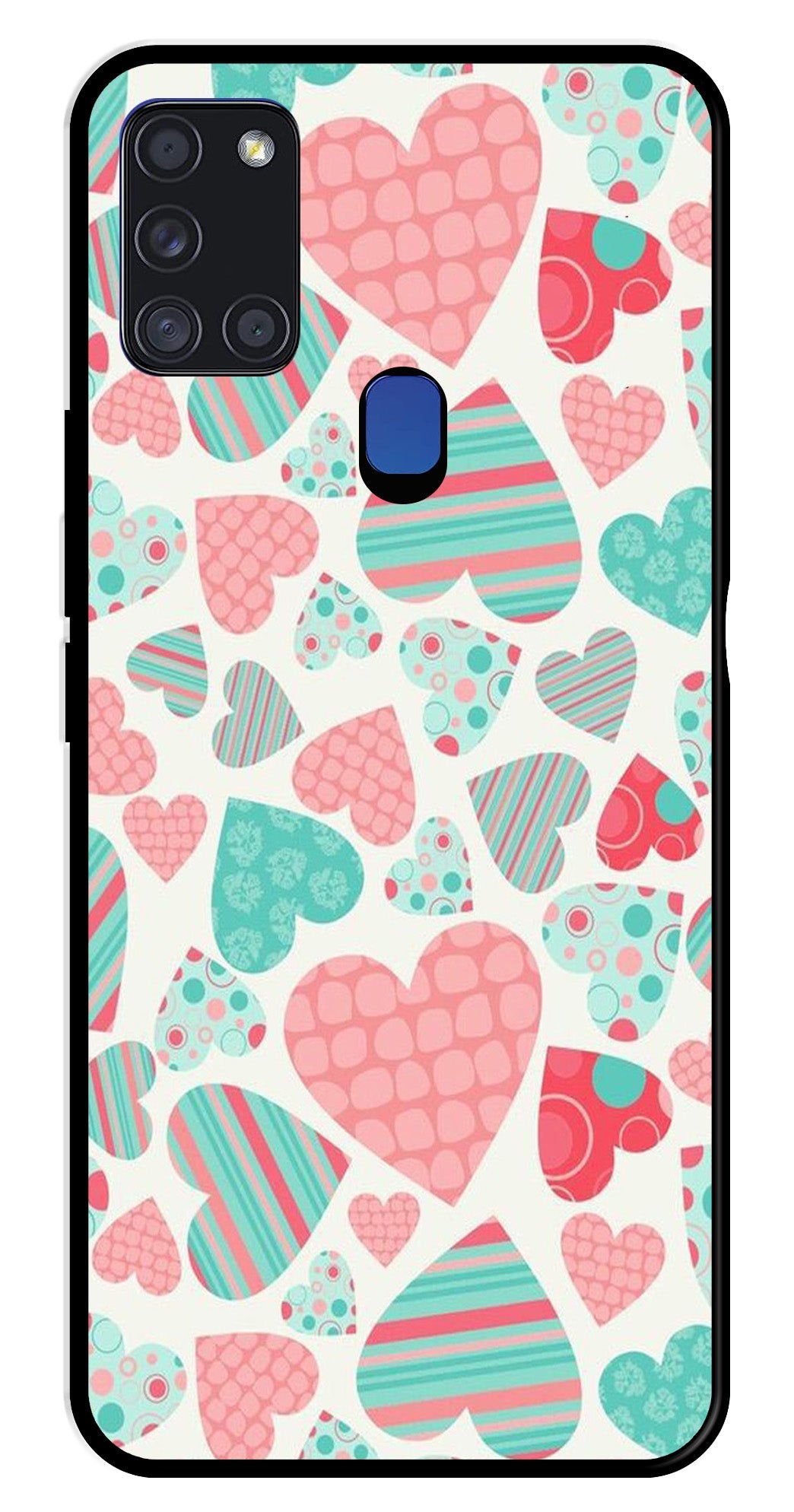 Hearts Pattern Metal Mobile Case for Samsung Galaxy A21s   (Design No -22)