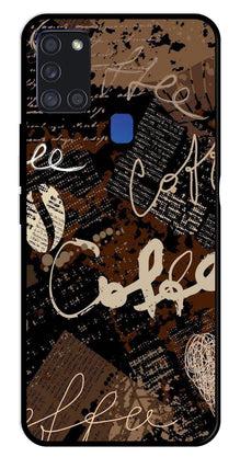 Coffee Pattern Metal Mobile Case for Samsung Galaxy A21s