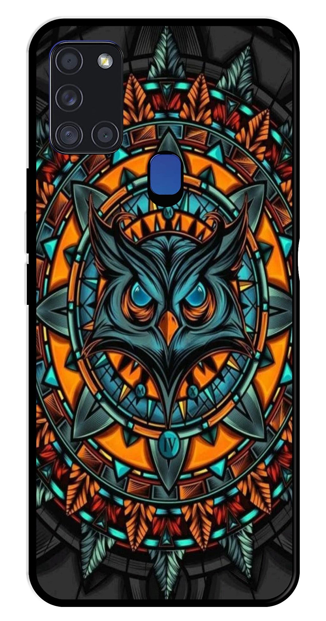 Owl Pattern Metal Mobile Case for Samsung Galaxy A21s   (Design No -42)