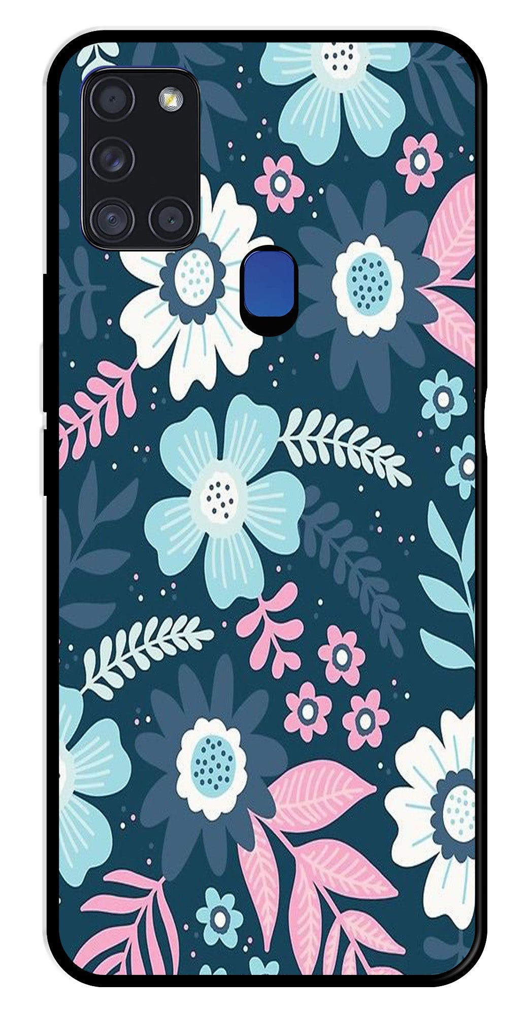 Flower Leaves Design Metal Mobile Case for Samsung Galaxy A21s   (Design No -50)
