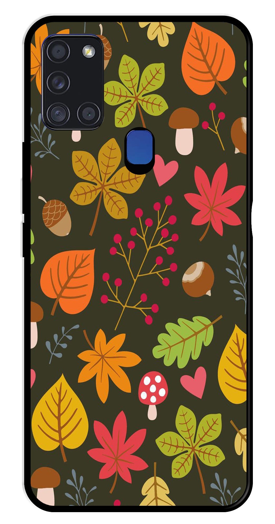 Leaves Design Metal Mobile Case for Samsung Galaxy A21s   (Design No -51)