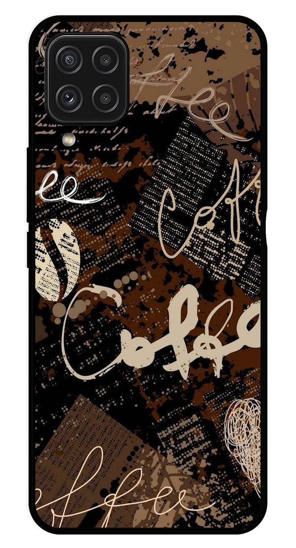 Coffee Pattern Metal Mobile Case for Samsung Galaxy A22 4G   (Design No -37)