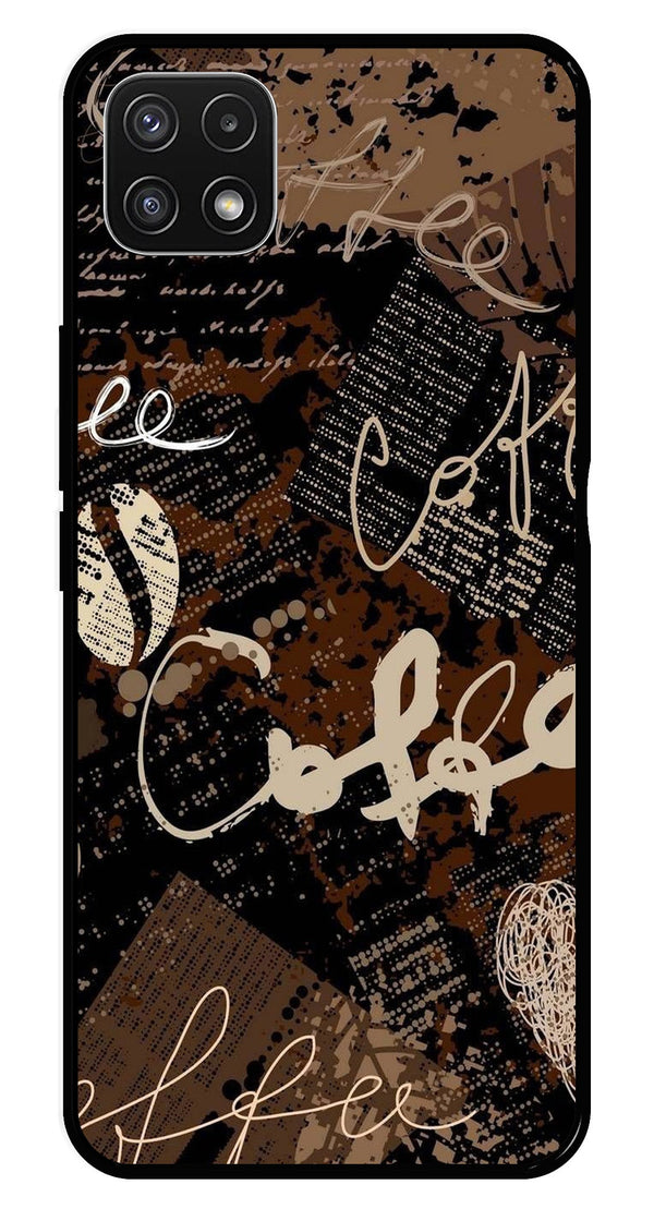 Coffee Pattern Metal Mobile Case for Samsung Galaxy A22 5G   (Design No -37)